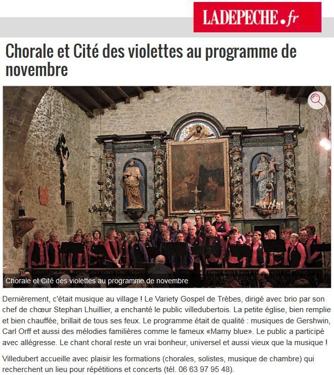 Chorale et Cité des violettes au programme de novembre